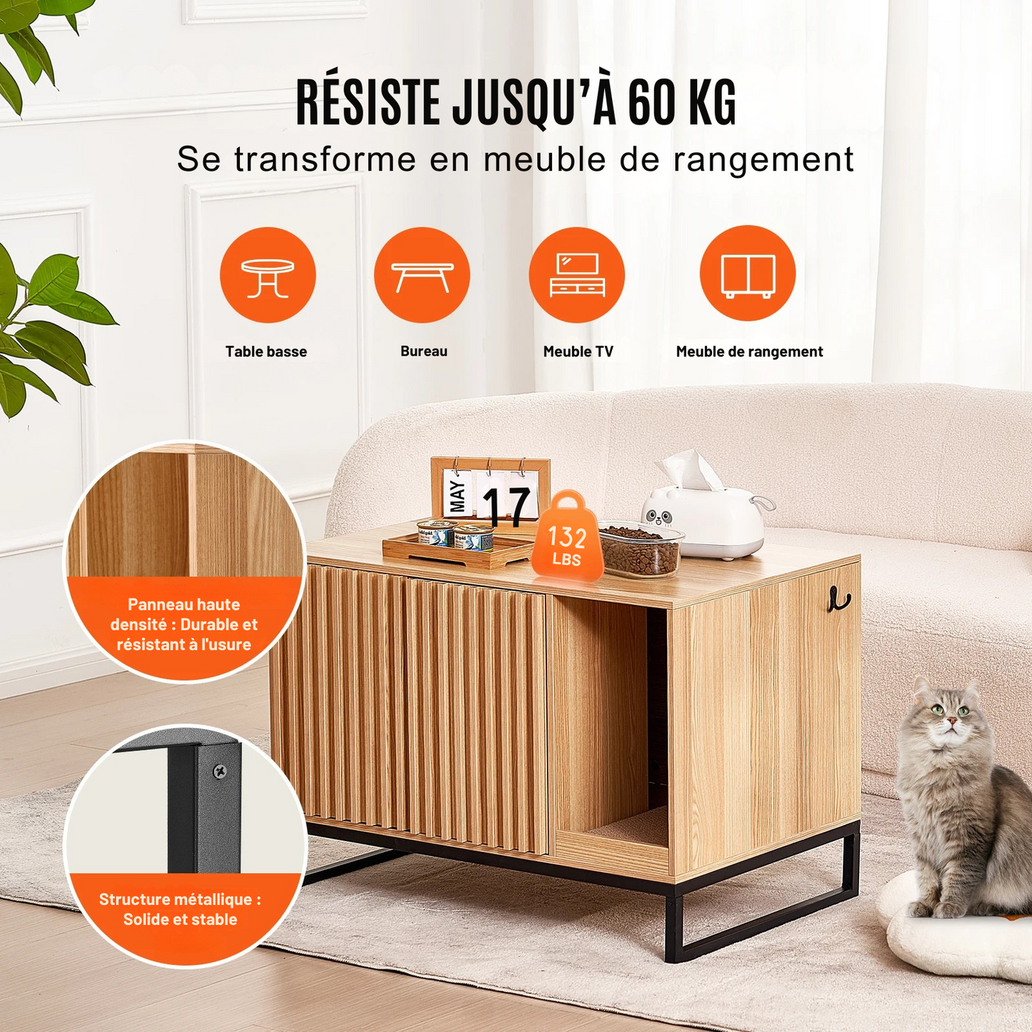 Meuble Litière pour chat en bois