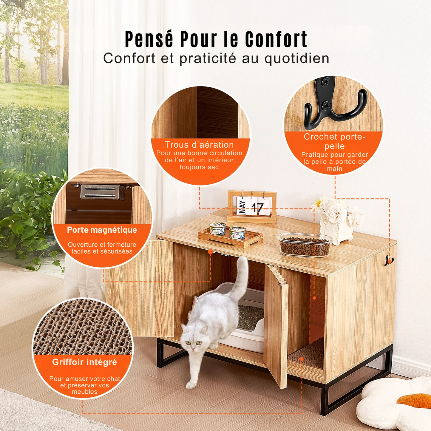 Meuble Litière pour chat en bois