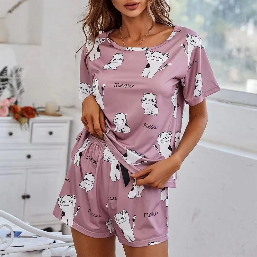 Ensemble Pyjama Chat Femme Rose
