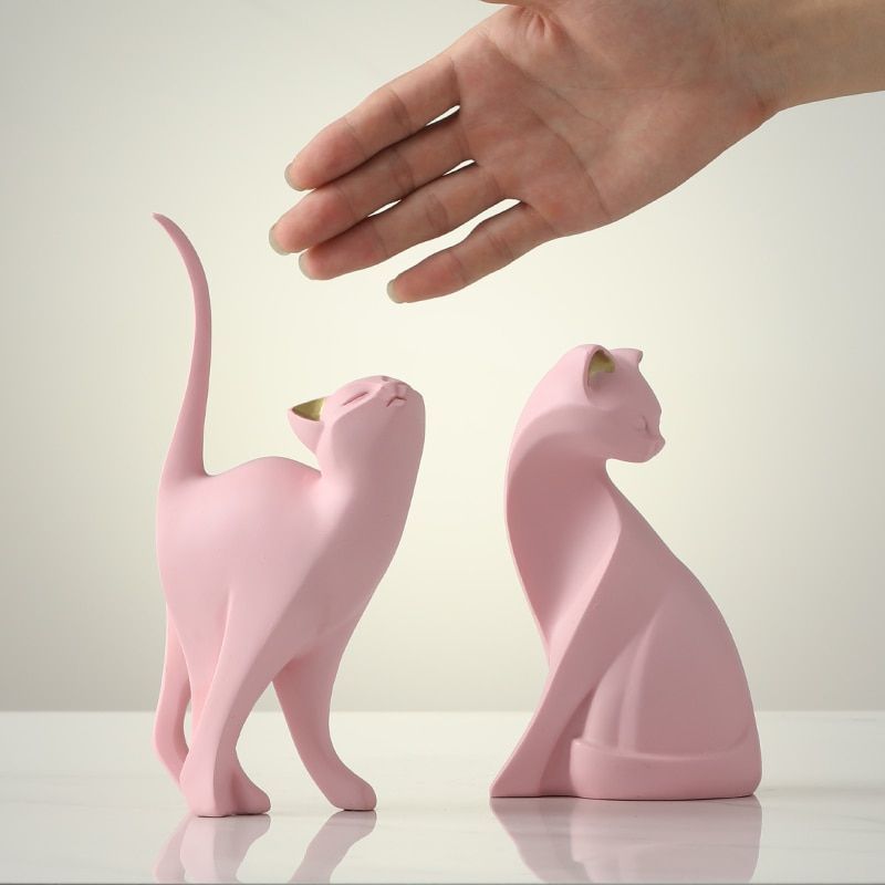 Statuette Chat en Résine Rose - Douceur et Positivité pour Votre Maison  Modèle Chat assis