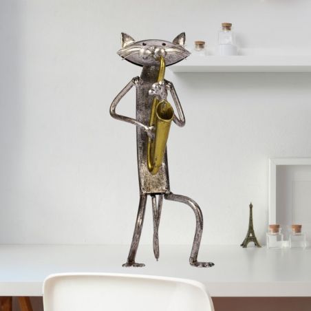 Statuette chat musicien