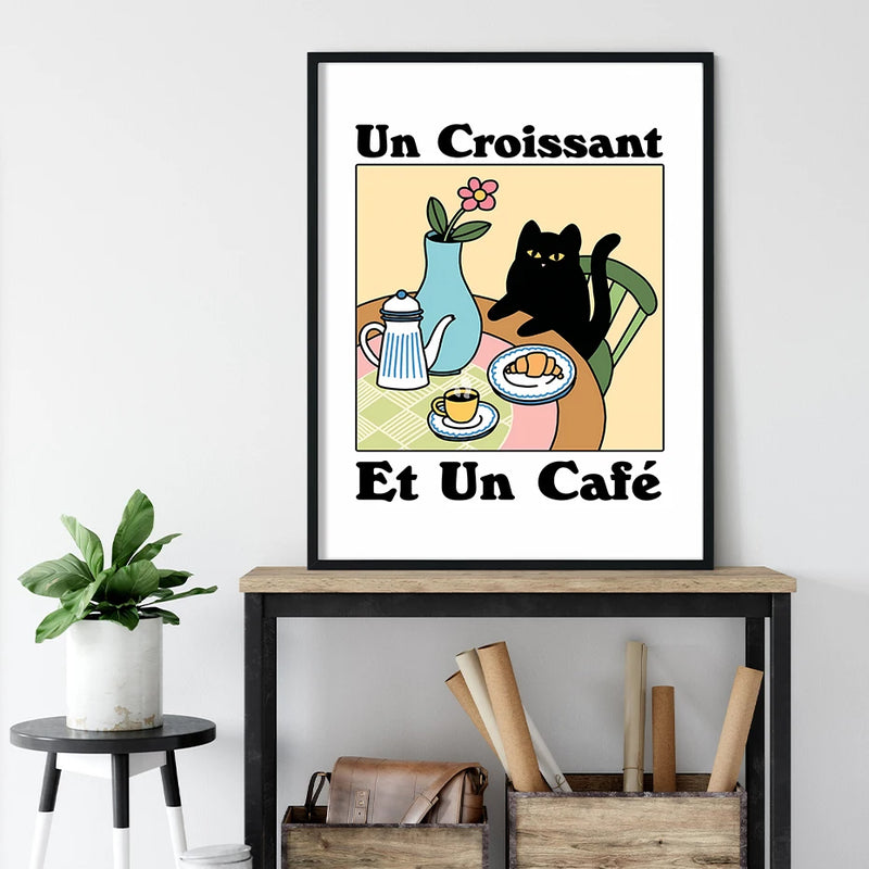 Tableau Chat Croissant Et Café