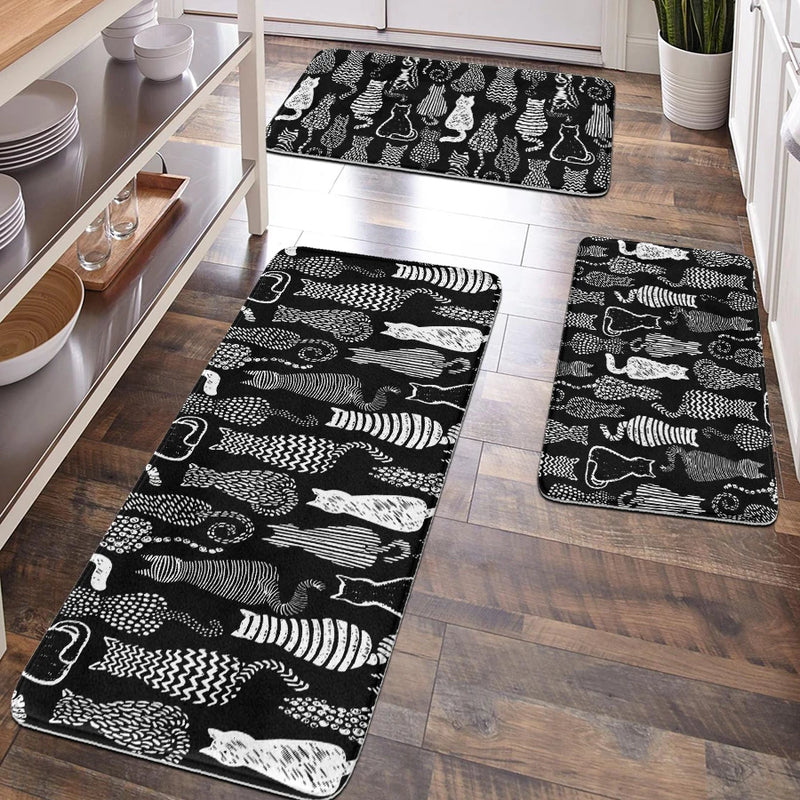 Tapis Chat Noir et Blanc Cuisine