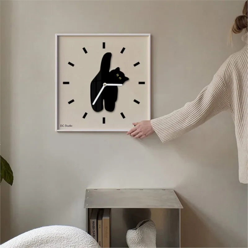 Horloge Murale Chat Noir Scandinave