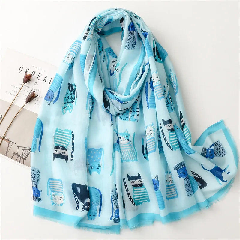 Foulard Avec Motif Chat en Viscose