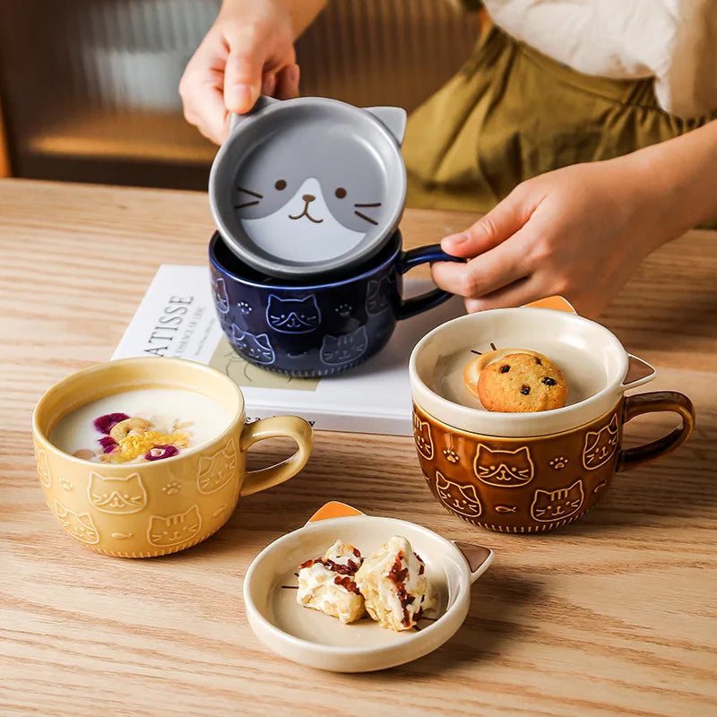 Tasse Chat en Céramique Avec Couvercle