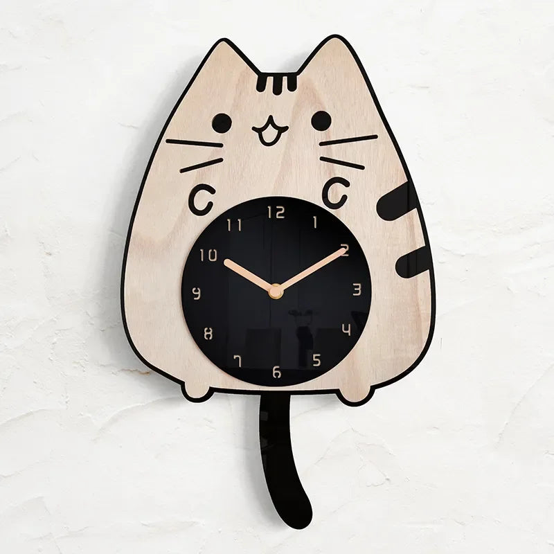 Horloge Chat en Bois