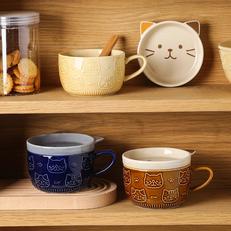 Tasse Chat en Céramique Avec Couvercle