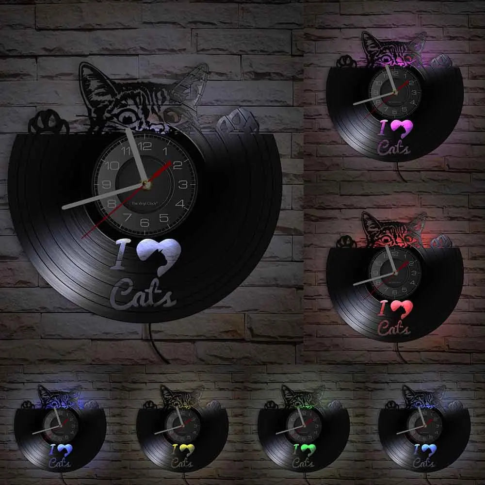 Horloge Chat Vinyle "I Love Cats"