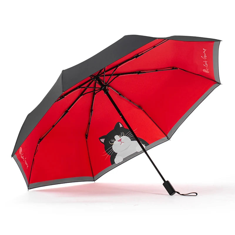 Parapluie Chat en Vinyle Rouge