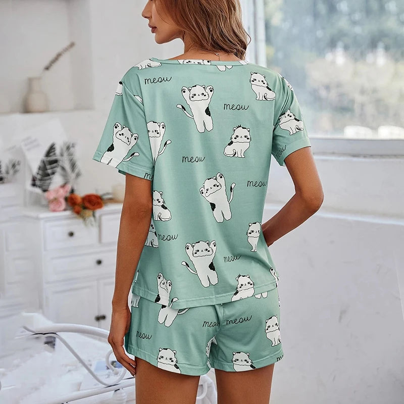 Ensemble Pyjama Chat Femme Vert