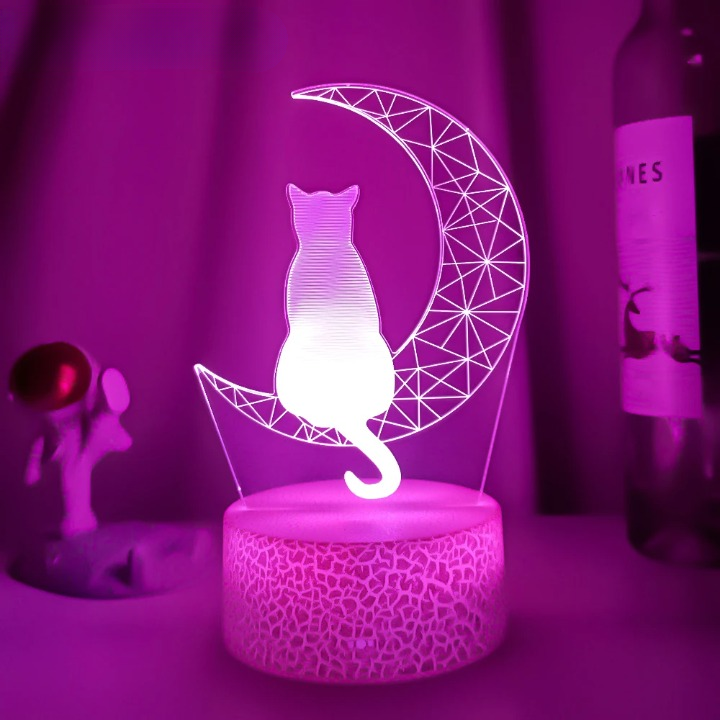 Veilleuse Chat 3D Croissant Lune