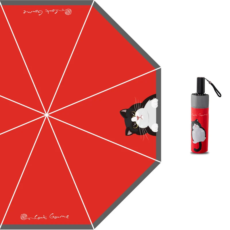 Parapluie Chat en Vinyle Rouge