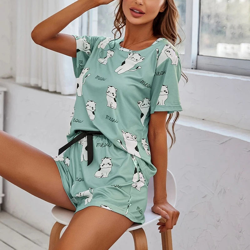 Ensemble Pyjama Chat Femme Vert