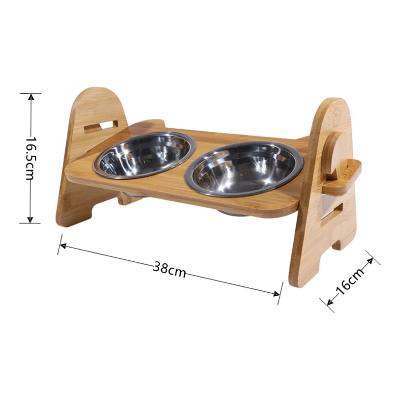 Gamelle pour chat en bambou et inox