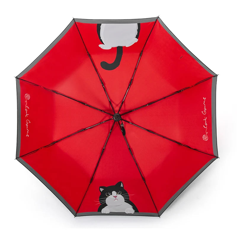 Parapluie Chat en Vinyle Rouge