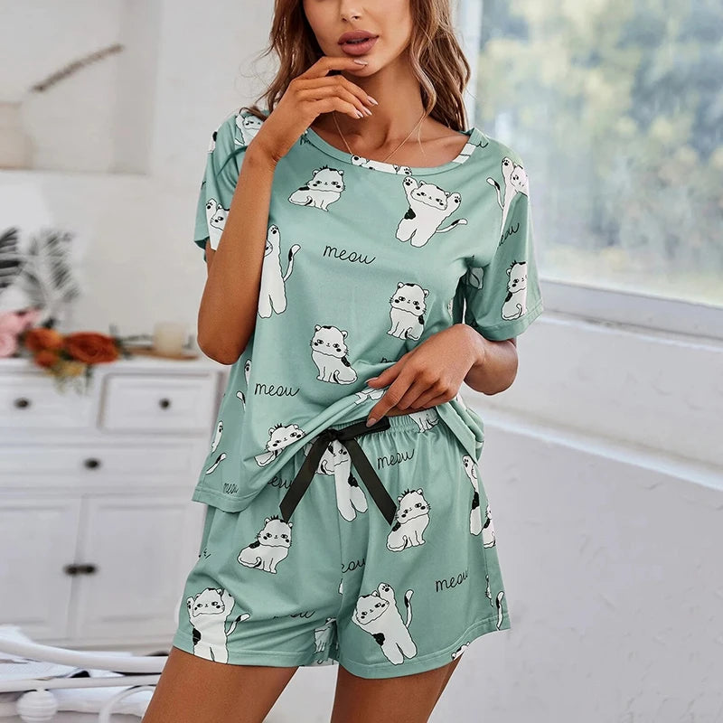 Ensemble Pyjama Chat Femme Vert