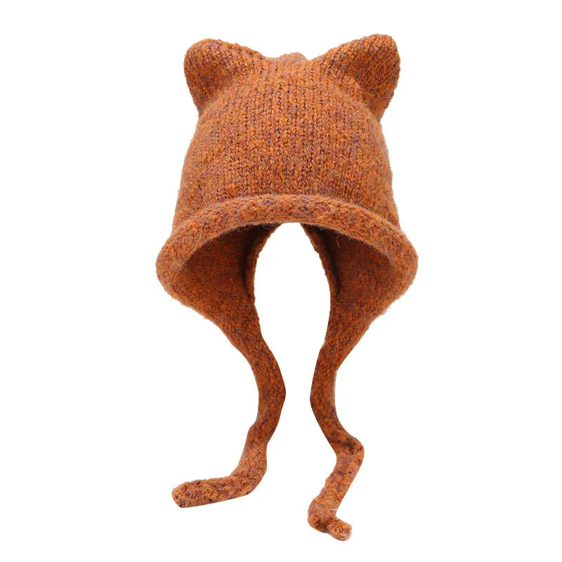 Bonnet Chat Fourrure en Laine