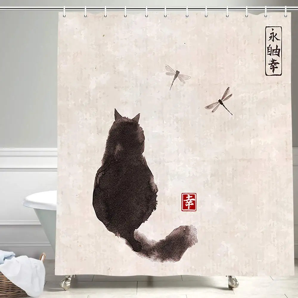 Rideau de Douche Chat Style Japonais