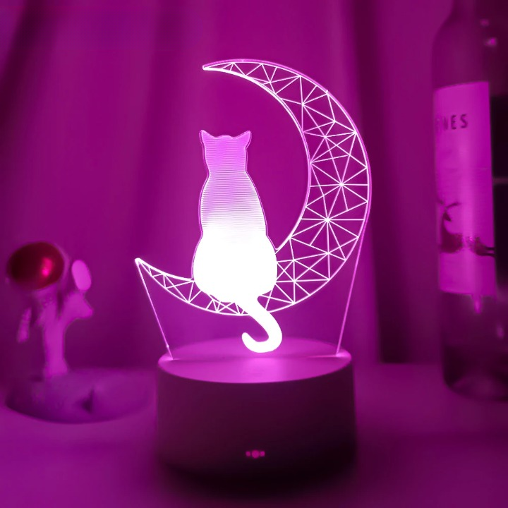 Veilleuse Chat 3D Croissant Lune