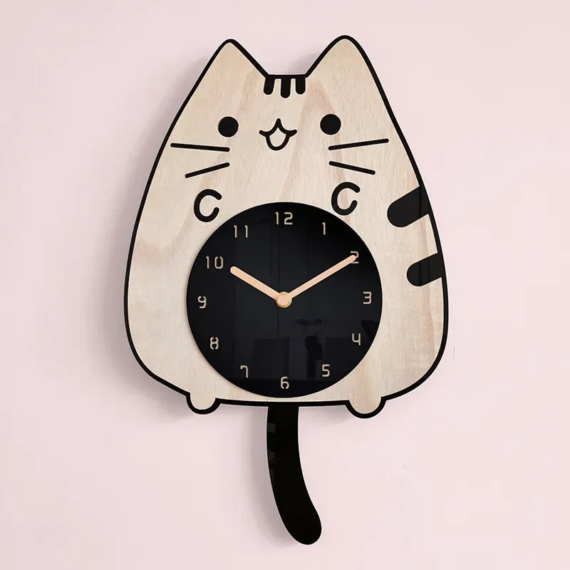 Horloge Chat en Bois