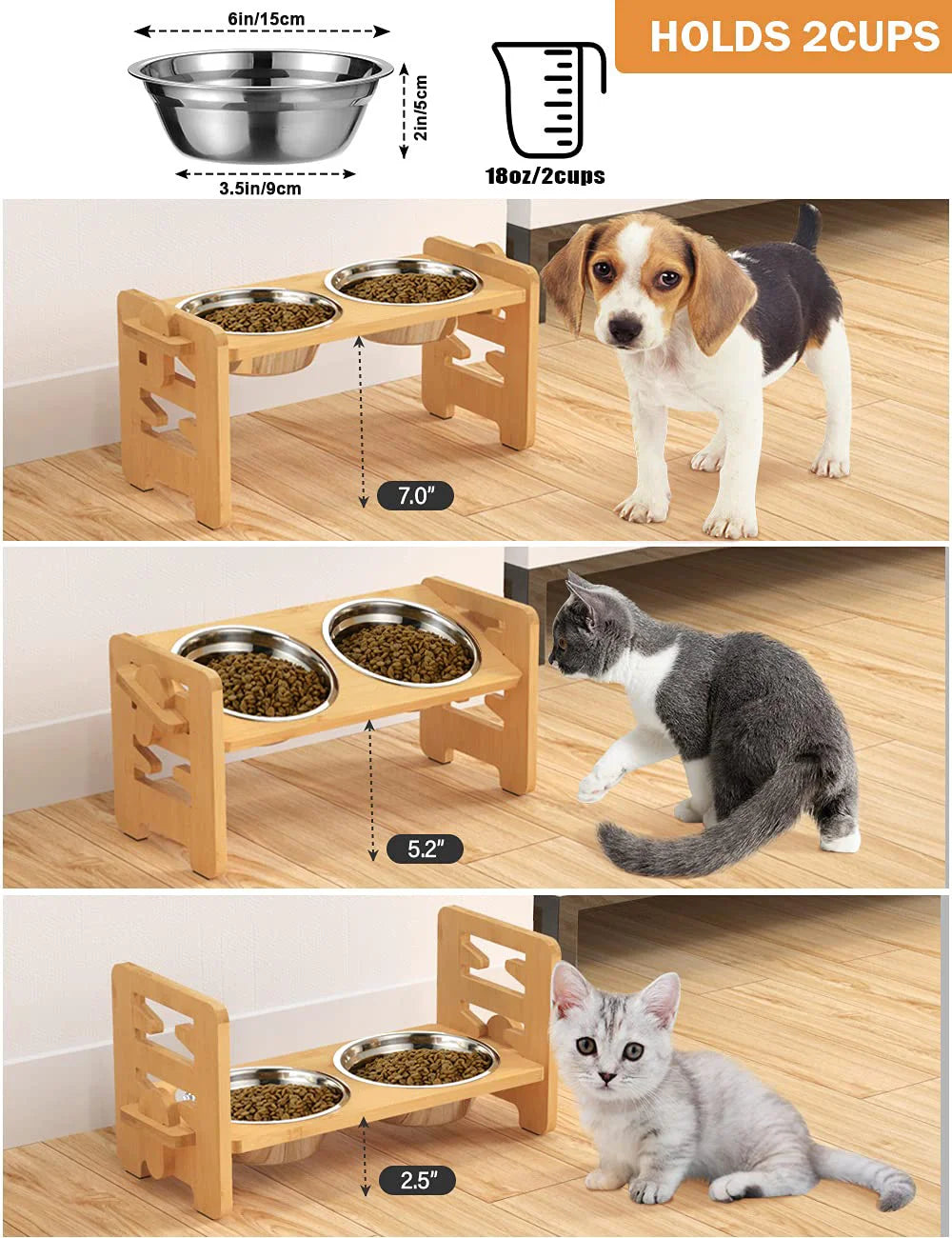 Gamelle pour chat en bambou et inox