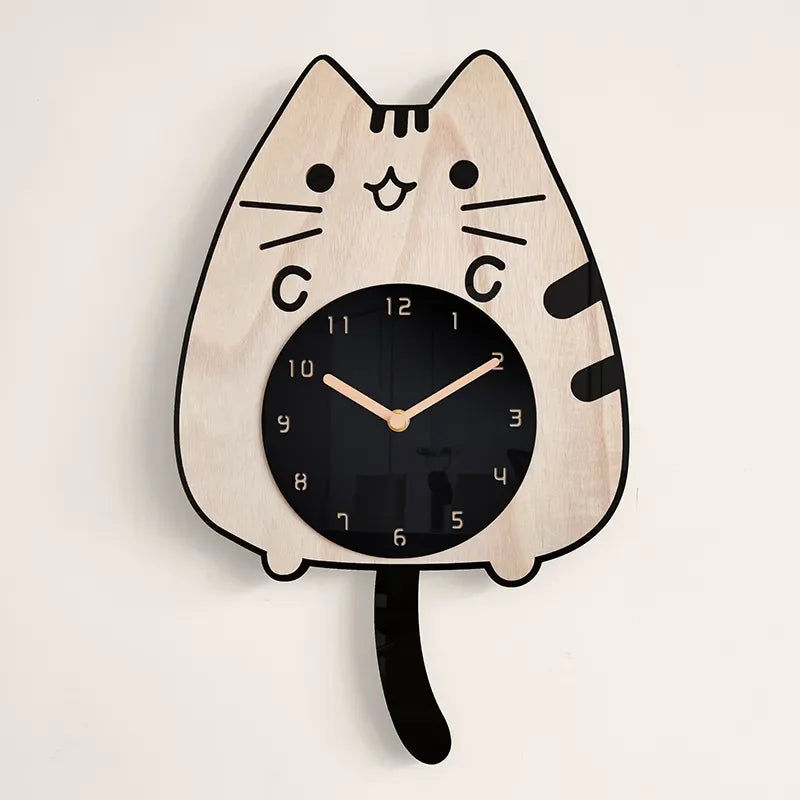 Horloge Chat en Bois