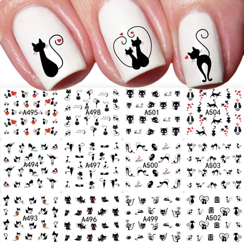 Ongle Nail Art Chat Noir Coeur